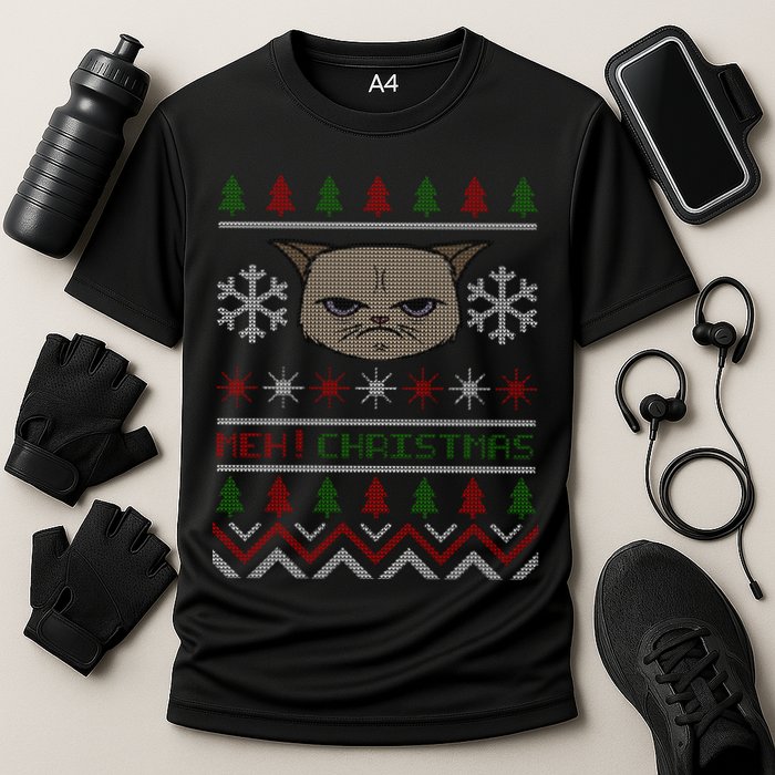 MEH! Christmas Cat Ugly Sweater Cooling Performance Crew T-Shirt