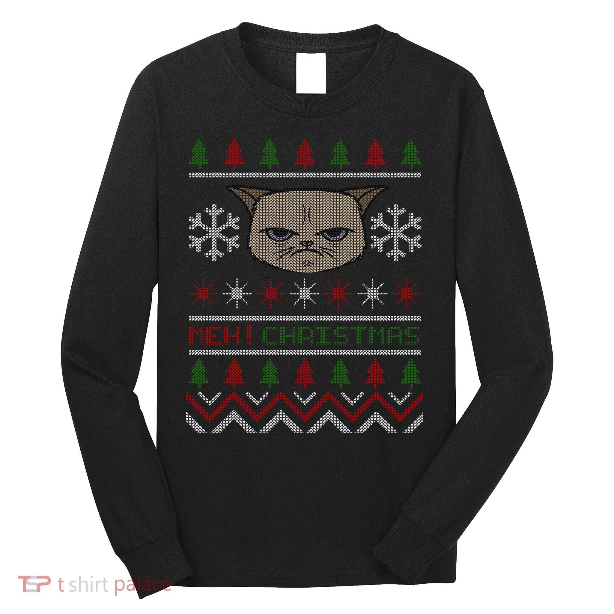 MEH! Christmas Cat Ugly Sweater Long Sleeve Shirt