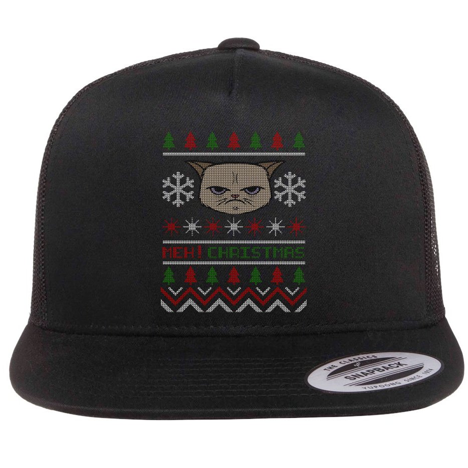 MEH! Christmas Cat Ugly Sweater Flat Bill Trucker Hat