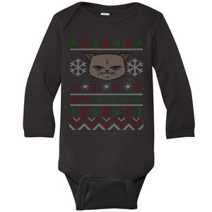 MEH! Christmas Cat Ugly Sweater Baby Long Sleeve Bodysuit