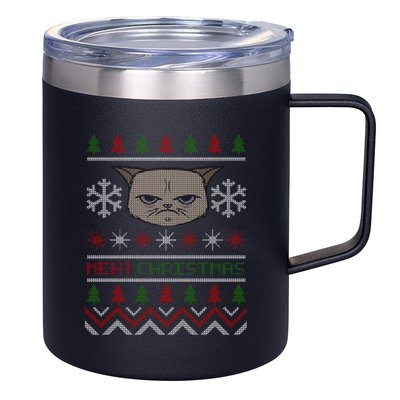 MEH! Christmas Cat Ugly Sweater 12oz Stainless Steel Coffee Mug
