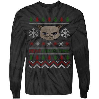 MEH! Christmas Cat Ugly Sweater Tie-Dye Long Sleeve Shirt