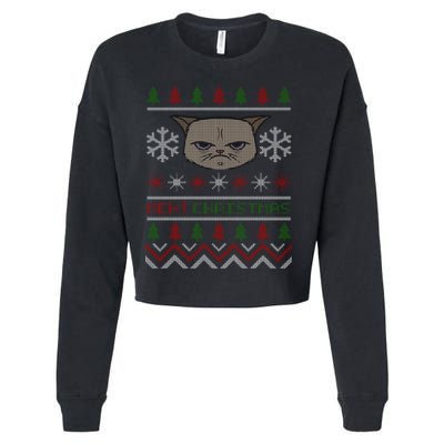 MEH! Christmas Cat Ugly Sweater Cropped Pullover Crew