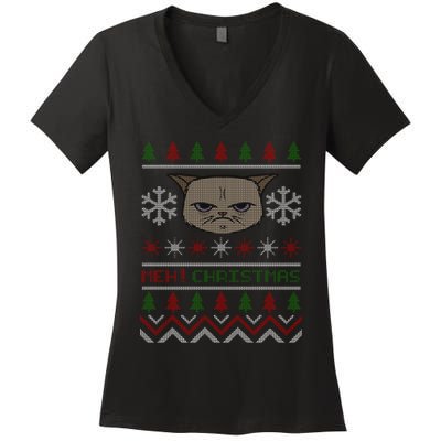 MEH! Christmas Cat Ugly Sweater Women's V-Neck T-Shirt