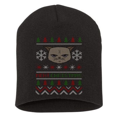 MEH! Christmas Cat Ugly Sweater Short Acrylic Beanie