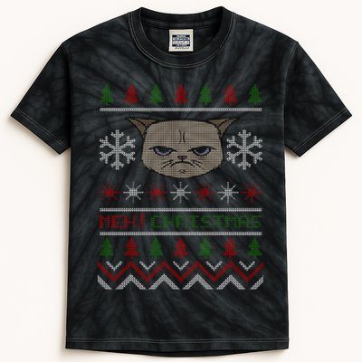 MEH! Christmas Cat Ugly Sweater Kids Tie-Dye T-Shirt