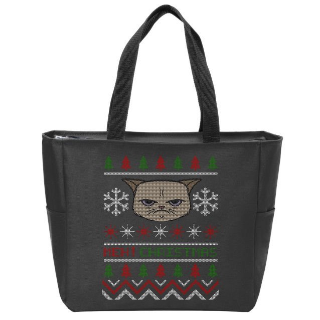 MEH! Christmas Cat Ugly Sweater Zip Tote Bag