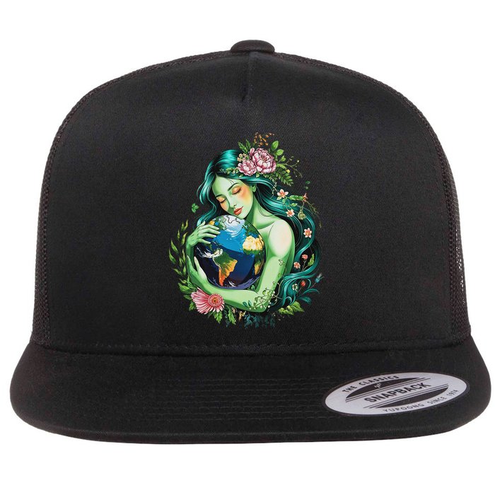 Mother Earth Hugging Planet Cool Earth Day Save Our Planet Flat Bill Trucker Hat