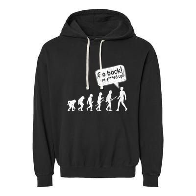 Mankind Evolution Human Experiment Gone Wrong Garment-Dyed Fleece Hoodie