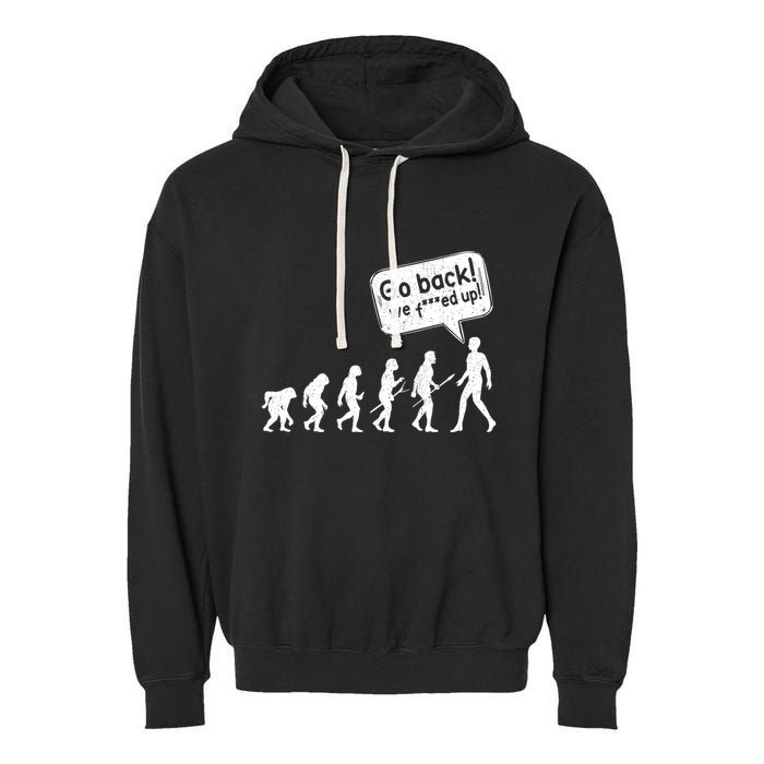 Mankind Evolution Human Experiment Gone Wrong Garment-Dyed Fleece Hoodie