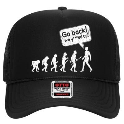 Mankind Evolution Human Experiment Gone Wrong High Crown Mesh Back Trucker Hat