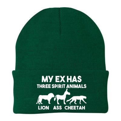 My Ex Has 3 Spirit Animals Lion Ass Cheetah Divorce Funny Knit Cap Winter Beanie