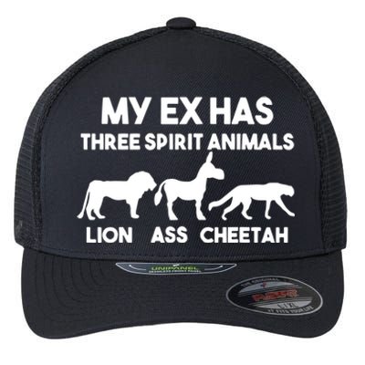 My Ex Has 3 Spirit Animals Lion Ass Cheetah Divorce Funny Flexfit Unipanel Trucker Cap