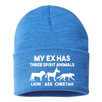 My Ex Has 3 Spirit Animals Lion Ass Cheetah Divorce Funny Sustainable Knit Beanie