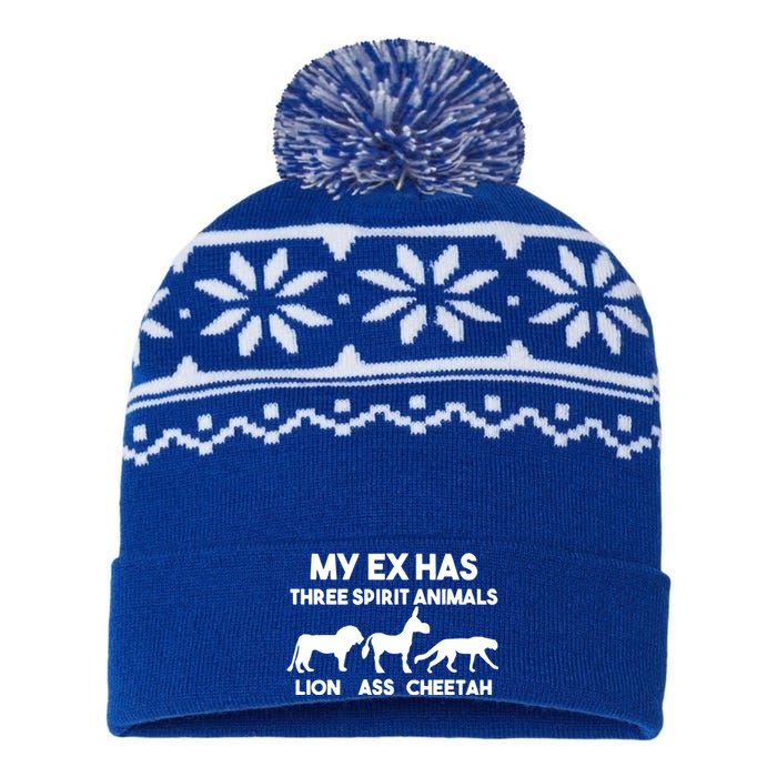 My Ex Has 3 Spirit Animals Lion Ass Cheetah Divorce Funny USA-Made Snowflake Beanie