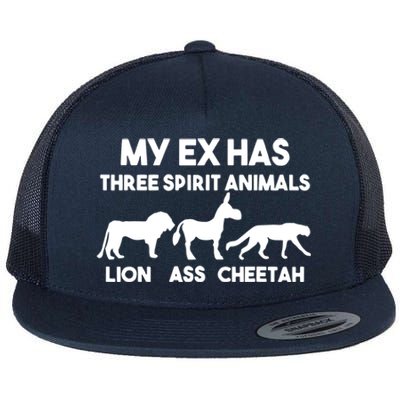 My Ex Has 3 Spirit Animals Lion Ass Cheetah Divorce Funny Flat Bill Trucker Hat