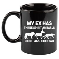 My Ex Has 3 Spirit Animals Lion Ass Cheetah Divorce 11oz C Handle Ceramic Mug