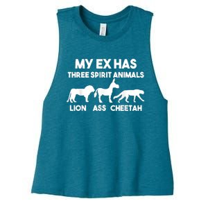 My Ex Has 3 Spirit Animals Lion Ass Cheetah Divorce Women's Racerback Cropped Tank