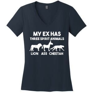 My Ex Has 3 Spirit Animals Lion Ass Cheetah Divorce Women's V-Neck T-Shirt