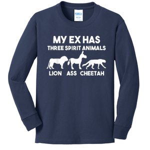 My Ex Has 3 Spirit Animals Lion Ass Cheetah Divorce Kids Long Sleeve Shirt