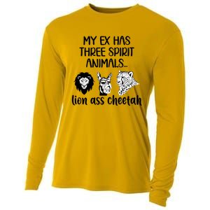 My Ex Has Three Spirit Animals Lion Ass Cheetah Funny Cooling Performance Long Sleeve Crew