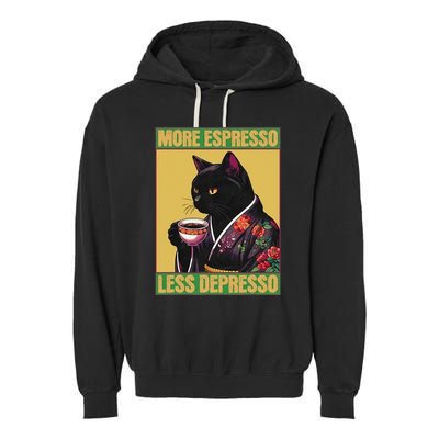 More Espresso Less Depresso Up Caffeine Down Depression Garment-Dyed Fleece Hoodie