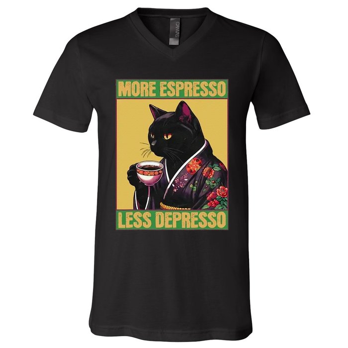 More Espresso Less Depresso Up Caffeine Down Depression V-Neck T-Shirt