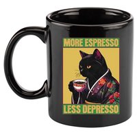 More Espresso Less Depresso Up Caffeine Down Depression 11oz C Handle Ceramic Mug