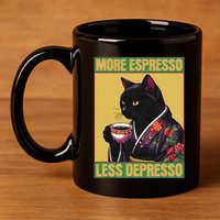 More Espresso Less Depresso Up Caffeine Down Depression 11oz C Handle Ceramic Mug