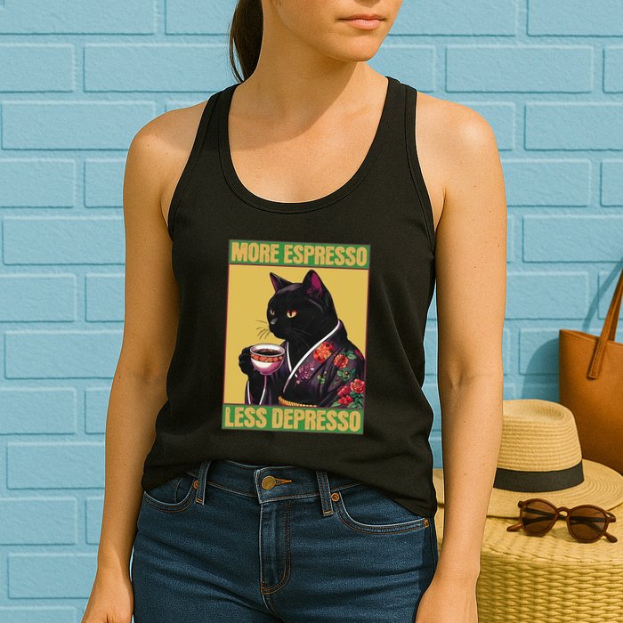 More Espresso Less Depresso Up Caffeine Down Depression Womens Tank Top