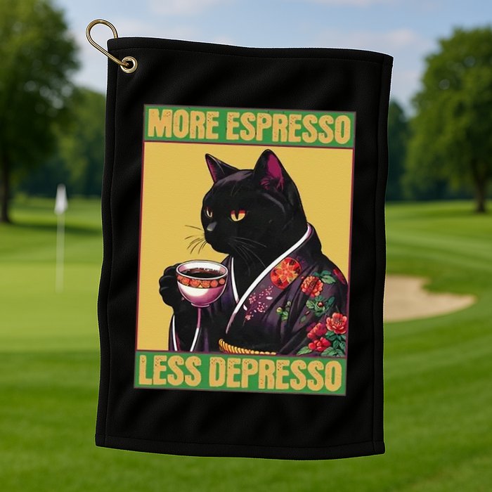 More Espresso Less Depresso Up Caffeine Down Depression Golf Towel