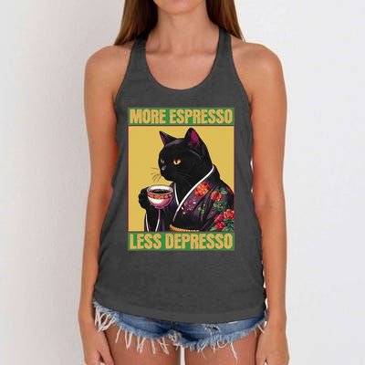 More Espresso Less Depresso Up Caffeine Down Depression Women's Knotted Racerback Tank