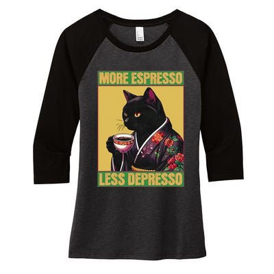More Espresso Less Depresso Up Caffeine Down Depression Women's Tri-Blend 3/4-Sleeve Raglan Shirt