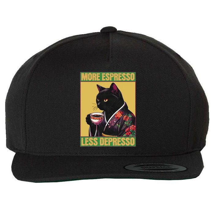 More Espresso Less Depresso Up Caffeine Down Depression Wool Snapback Cap
