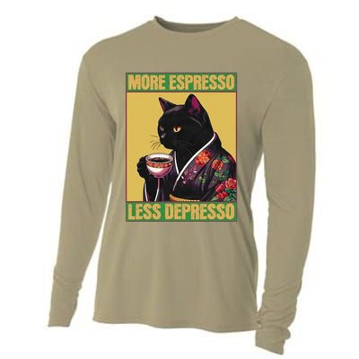 More Espresso Less Depresso Up Caffeine Down Depression Cooling Performance Long Sleeve Crew