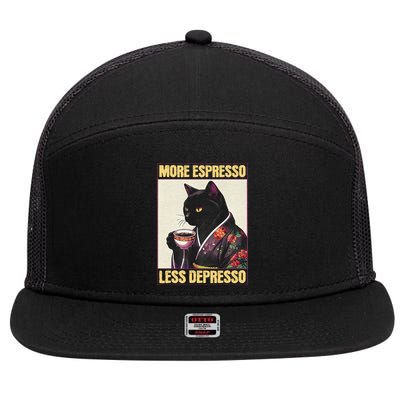 More Espresso Less Depresso Kimono Cat Japanese Art Gift 7 Panel Mesh Trucker Snapback Hat