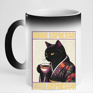 More Espresso Less Depresso Kimono Cat Japanese Art Gift 11oz Black Color Changing Mug