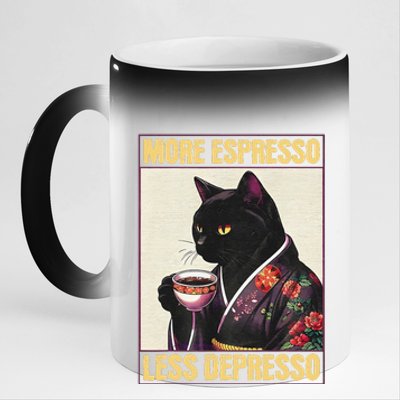 More Espresso Less Depresso Kimono Cat Japanese Art Gift 11oz Black Color Changing Mug