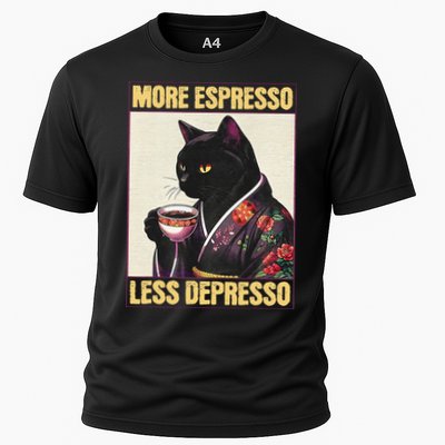 More Espresso Less Depresso Kimono Cat Japanese Art Gift Cooling Performance Crew T-Shirt