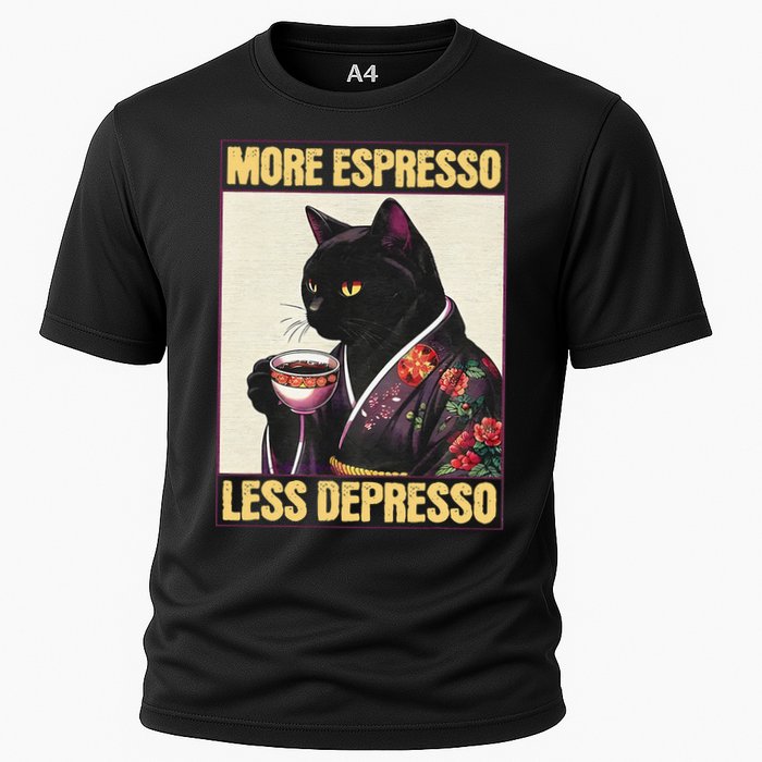 More Espresso Less Depresso Kimono Cat Japanese Art Gift Cooling Performance Crew T-Shirt