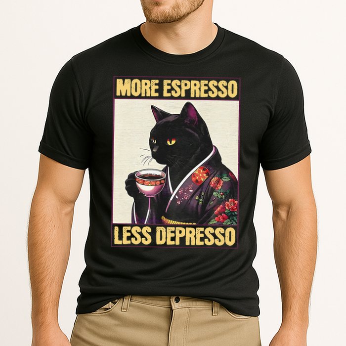 More Espresso Less Depresso Kimono Cat Japanese Art Gift Cooling Performance Crew T-Shirt