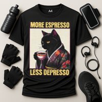 More Espresso Less Depresso Kimono Cat Japanese Art Gift Cooling Performance Crew T-Shirt