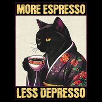 More Espresso Less Depresso Kimono Cat Japanese Art Gift Cooling Performance Crew T-Shirt