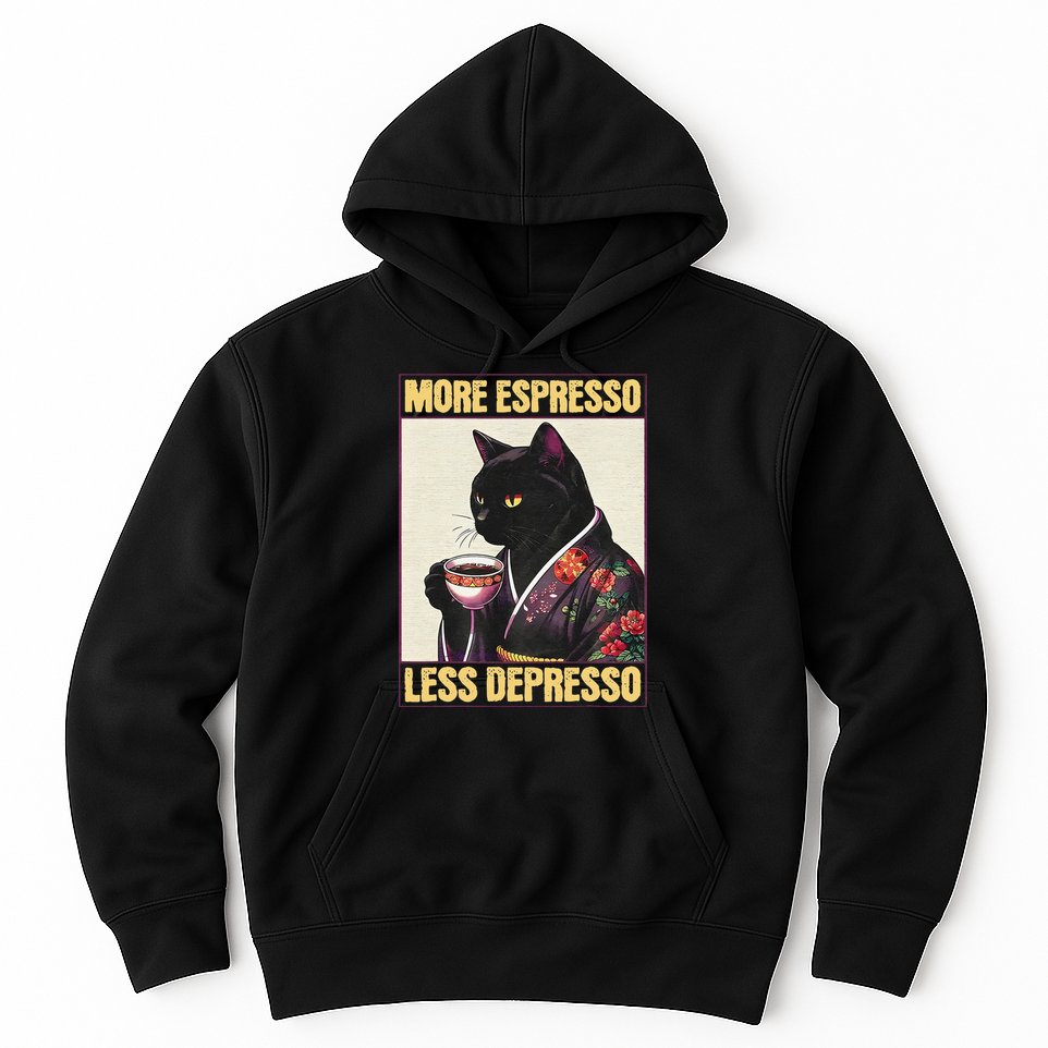 More Espresso Less Depresso Kimono Cat Japanese Art Gift Hoodie