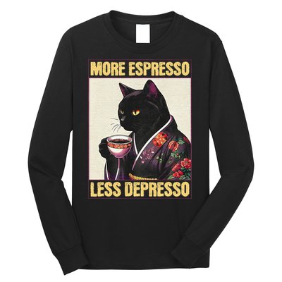 More Espresso Less Depresso Kimono Cat Japanese Art Gift Long Sleeve Shirt