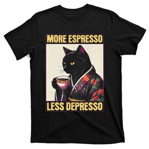 More Espresso Less Depresso Kimono Cat Japanese Art Gift T-Shirt