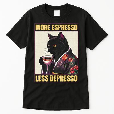 More Espresso Less Depresso Kimono Cat Japanese Art Gift Tall T-Shirt