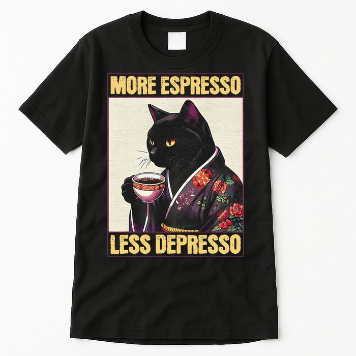 More Espresso Less Depresso Kimono Cat Japanese Art Gift Tall T-Shirt