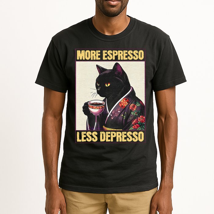 More Espresso Less Depresso Kimono Cat Japanese Art Gift Tall T-Shirt
