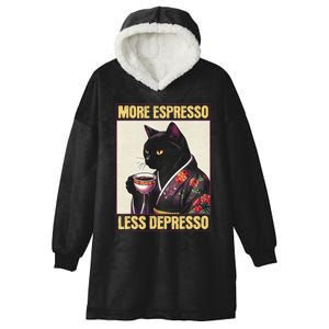 More Espresso Less Depresso Kimono Cat Japanese Art Gift Hooded Wearable Blanket